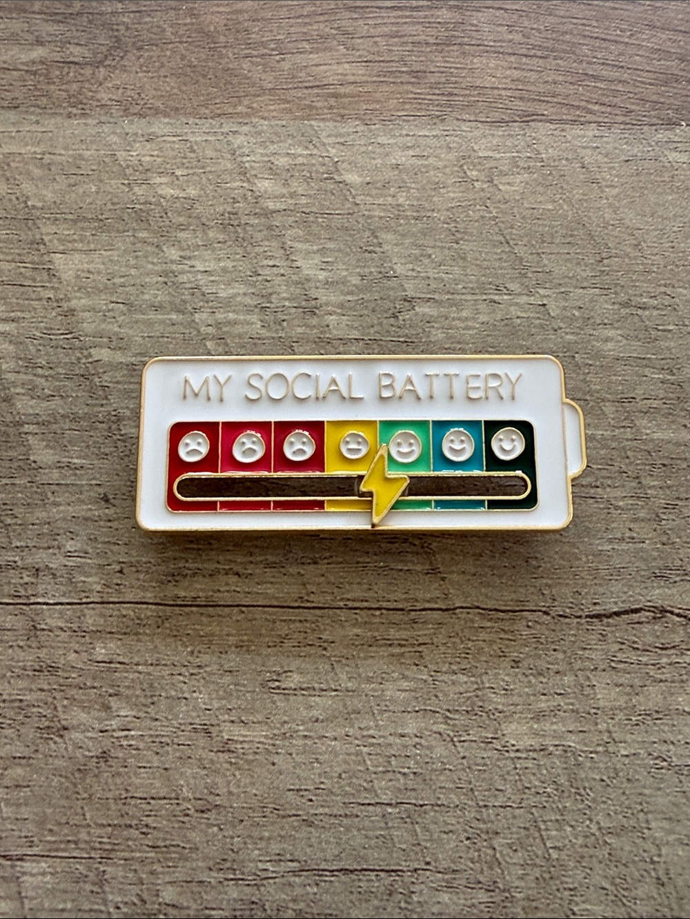 NWOT My Social Battery enamel sliding pin